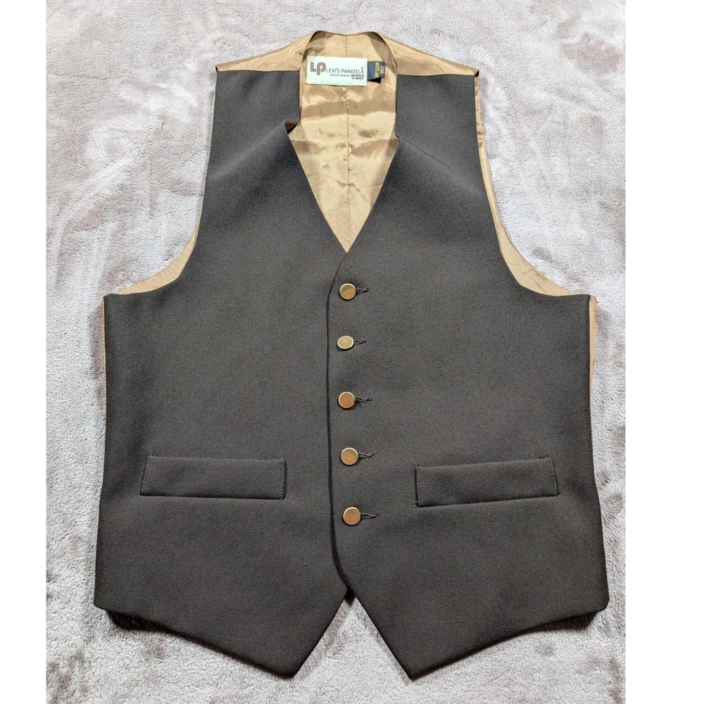 Levis Panatela Suit Vest Men M Brown Vintage 70s Sportswear Cinch Back Gold Tone